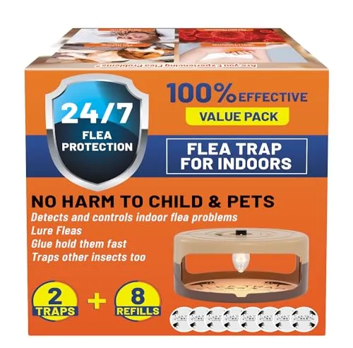 2 Pack Flea Traps for Inside Your Home with 8 Sticky Disc & 4 Bulbs & 2 Electric Wires, Flea Killer Indoor Bed Bug Trap Pest Control, Non Toxic & Harmless, Friendly to Pets & Kids