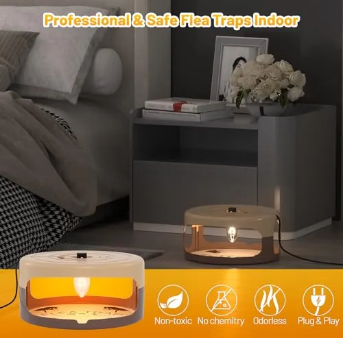 2 Pack Flea Traps for Inside Your Home with 8 Sticky Disc & 4 Bulbs & 2 Electric Wires, Flea Killer Indoor Bed Bug Trap Pest Control, Non Toxic & Harmless, Friendly to Pets & Kids