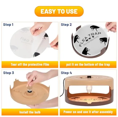 2 Pack Flea Traps for Inside Your Home with 8 Sticky Disc & 4 Bulbs & 2 Electric Wires, Flea Killer Indoor Bed Bug Trap Pest Control, Non Toxic & Harmless, Friendly to Pets & Kids