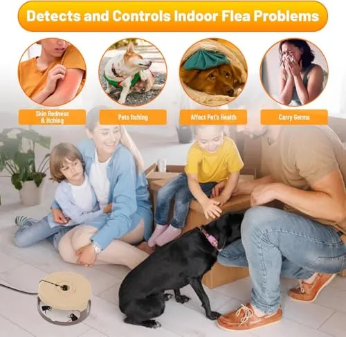 2 Pack Flea Traps for Inside Your Home with 8 Sticky Disc & 4 Bulbs & 2 Electric Wires, Flea Killer Indoor Bed Bug Trap Pest Control, Non Toxic & Harmless, Friendly to Pets & Kids