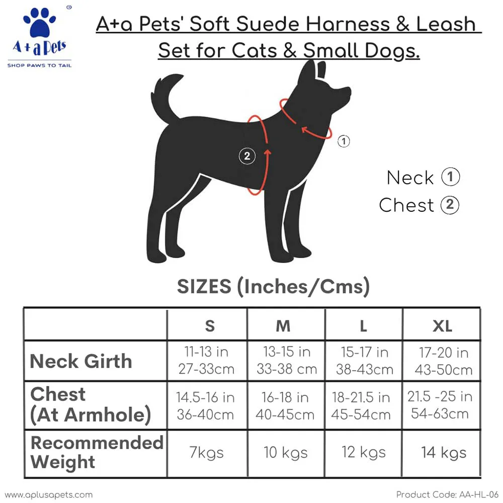 A a Pets' Reflective Harness & Leash Set for Cats, Puppies, Small Dogs Suede Fabric - Dark Green