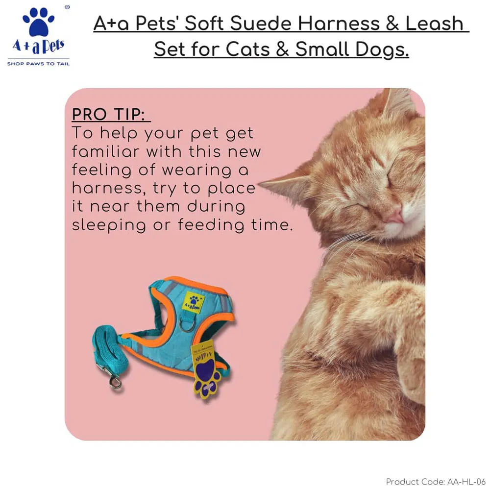 A a Pets' Reflective Harness & Leash Set for Cats, Puppies, Small Dogs Suede Fabric - Dark Green
