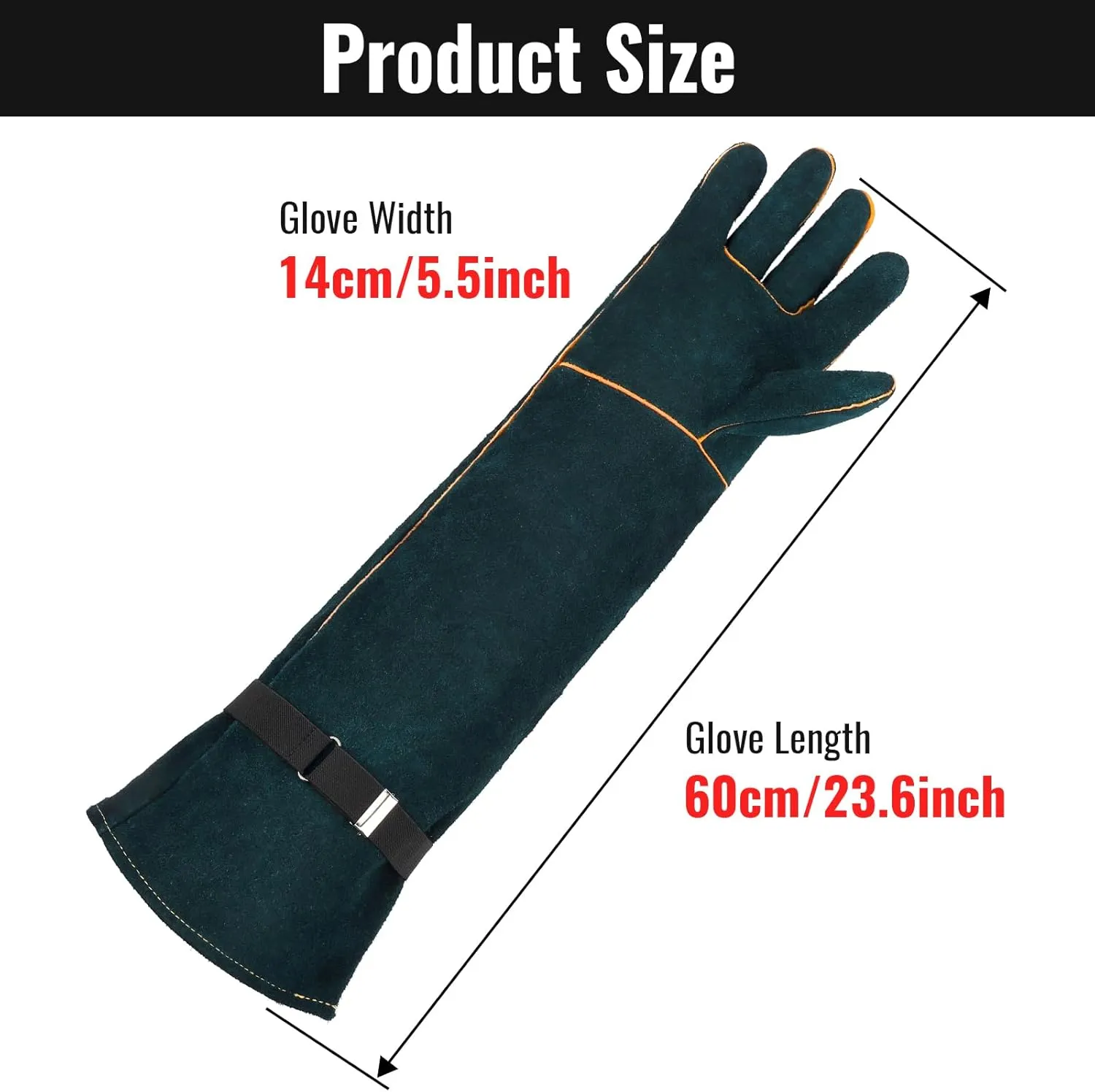 Animal Handling Gloves, 22.4 inch Bite Proof Gloves, Cowhide Leather Cat Grooming Gloves, Anti Scratch Snake Gloves for Animal Handling
