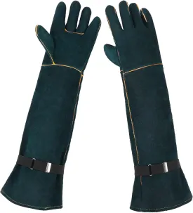 Animal Handling Gloves, 22.4 inch Bite Proof Gloves, Cowhide Leather Cat Grooming Gloves, Anti Scratch Snake Gloves for Animal Handling