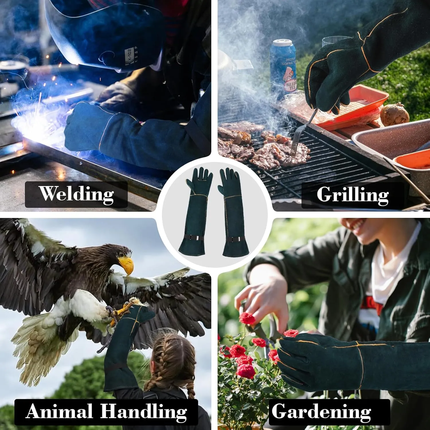 Animal Handling Gloves, 22.4 inch Bite Proof Gloves, Cowhide Leather Cat Grooming Gloves, Anti Scratch Snake Gloves for Animal Handling