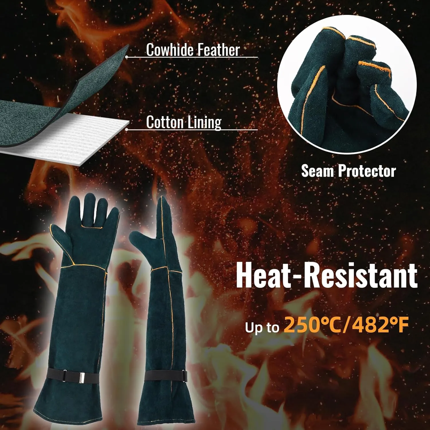 Animal Handling Gloves, 22.4 inch Bite Proof Gloves, Cowhide Leather Cat Grooming Gloves, Anti Scratch Snake Gloves for Animal Handling