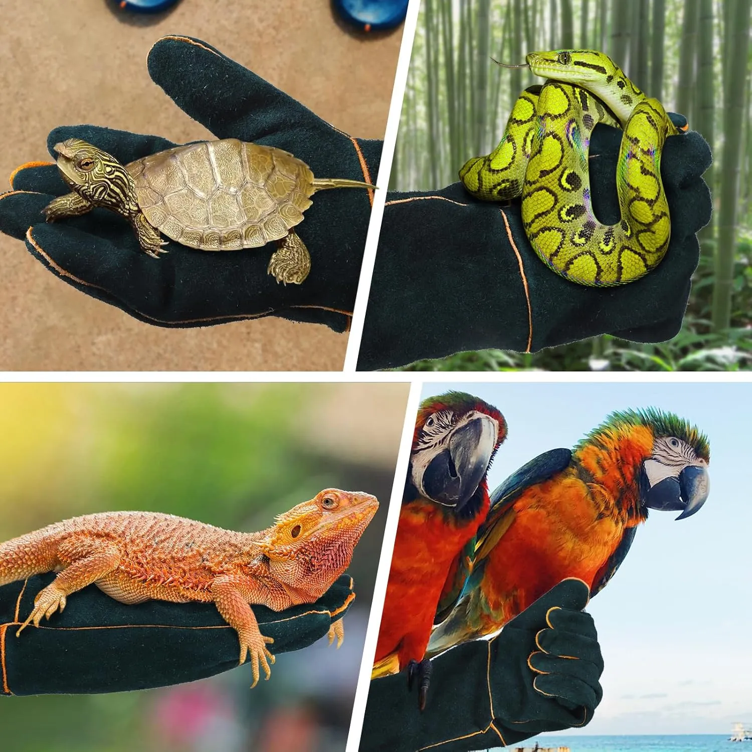 Animal Handling Gloves, 22.4 inch Bite Proof Gloves, Cowhide Leather Cat Grooming Gloves, Anti Scratch Snake Gloves for Animal Handling
