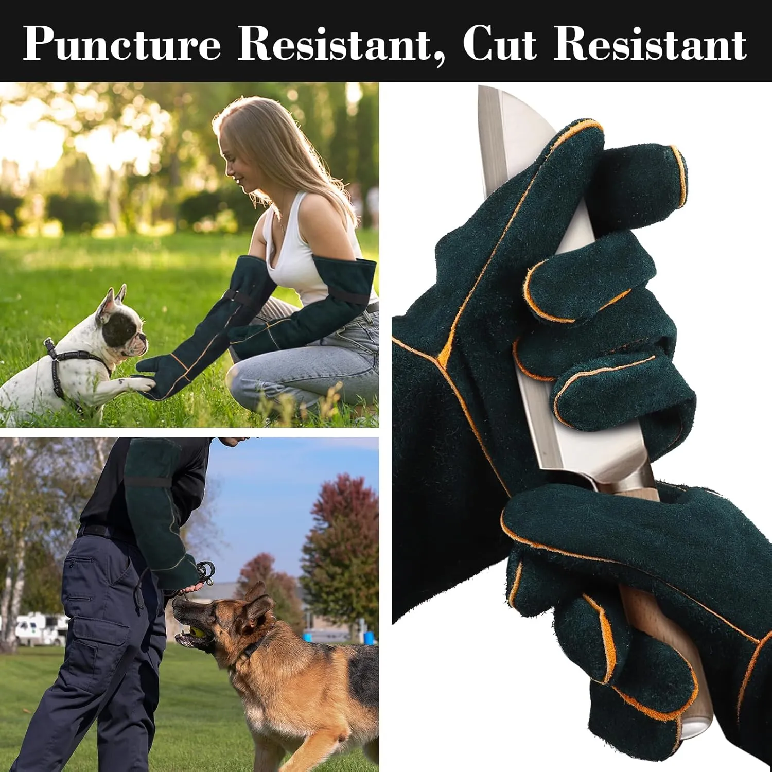Animal Handling Gloves, 22.4 inch Bite Proof Gloves, Cowhide Leather Cat Grooming Gloves, Anti Scratch Snake Gloves for Animal Handling