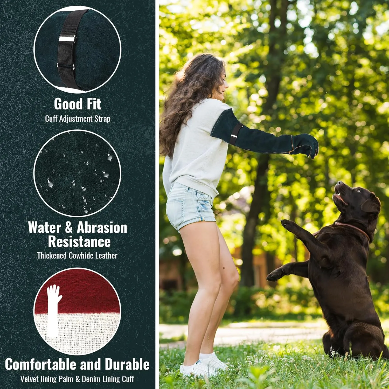 Animal Handling Gloves, 22.4 inch Bite Proof Gloves, Cowhide Leather Cat Grooming Gloves, Anti Scratch Snake Gloves for Animal Handling