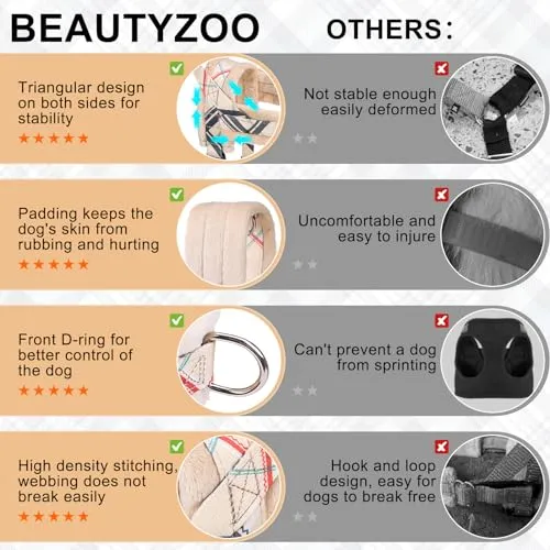BEAUTYZOO No Pull Small Dog Harness and Leash Set for Small Medium Dogs, Soft Flannel Padded Dog Vest Harness, Adjustable Puppy Harness Front Back Clip Attachment, Quick Fit Easy for Training Walking