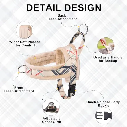 BEAUTYZOO No Pull Small Dog Harness and Leash Set for Small Medium Dogs, Soft Flannel Padded Dog Vest Harness, Adjustable Puppy Harness Front Back Clip Attachment, Quick Fit Easy for Training Walking
