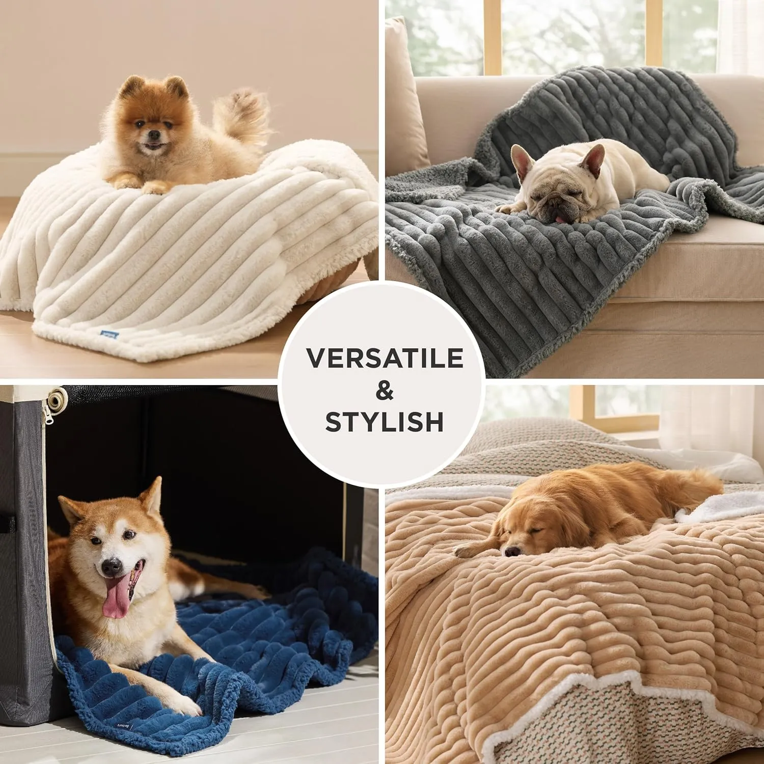 Bedsure Waterproof Dog Blankets for Large Dogs - Soft Pet Cat Blanket Corduroy Fleece for Bed Protector Washable, Cozy Calming Reversible Furniture Protection for Puppy,60"x80", Cream