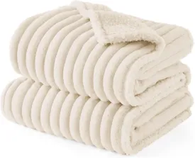 Bedsure Waterproof Dog Blankets for Large Dogs - Soft Pet Cat Blanket Corduroy Fleece for Bed Protector Washable, Cozy Calming Reversible Furniture Protection for Puppy,60"x80", Cream