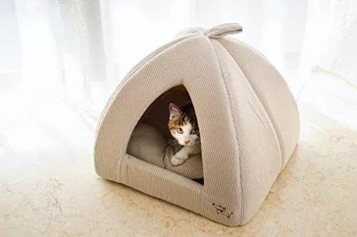 Best Pet Supplies Corduroy Tent Bed for Pets, Beige - Medium