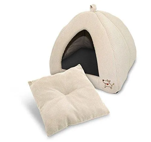 Best Pet Supplies Corduroy Tent Bed for Pets, Beige - Medium