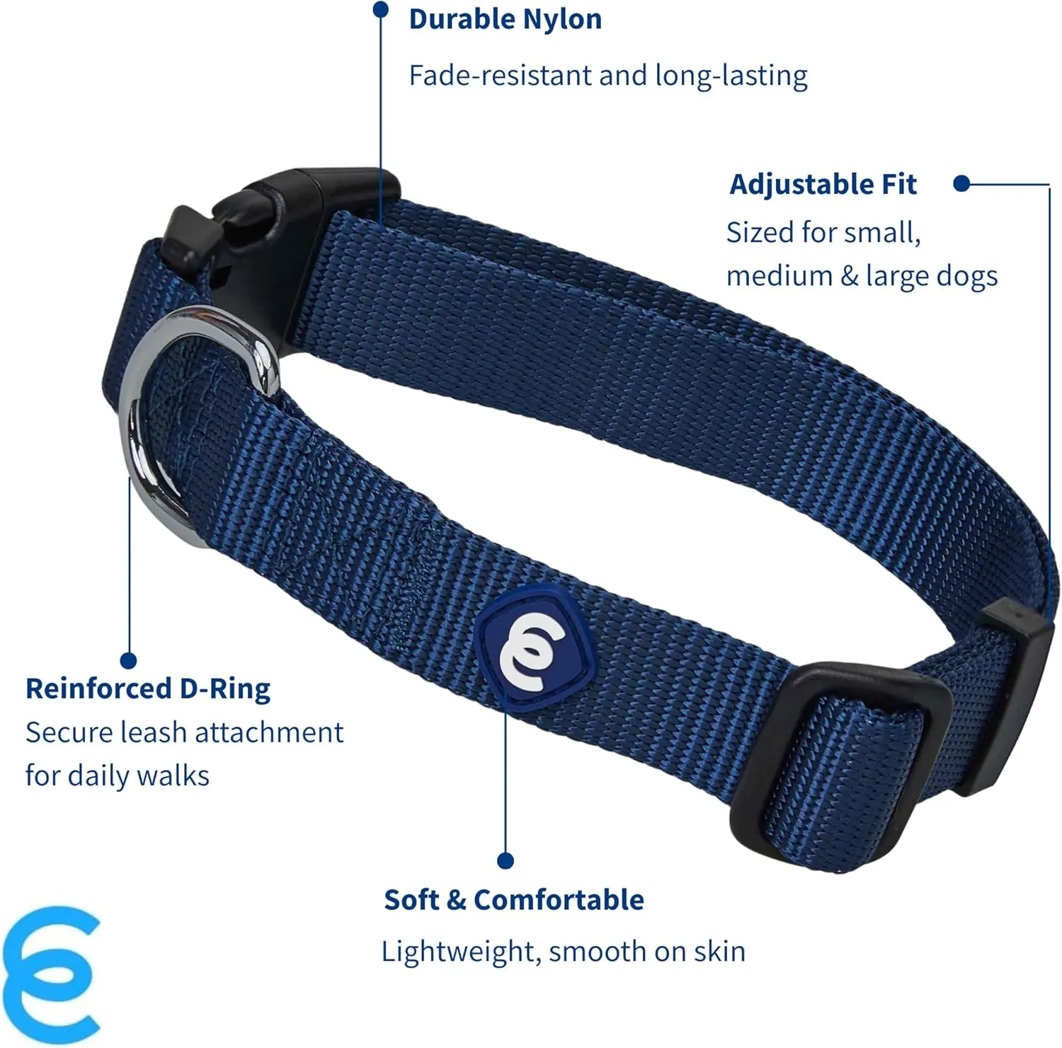 Blueberry Pet Essentials Dog Collar | Adjustable Girl Dog Collars for Medium Dogs | True Navy Puppy Collar | Classic Nylon Dog Collars for Small Dogs | Pet Accessories