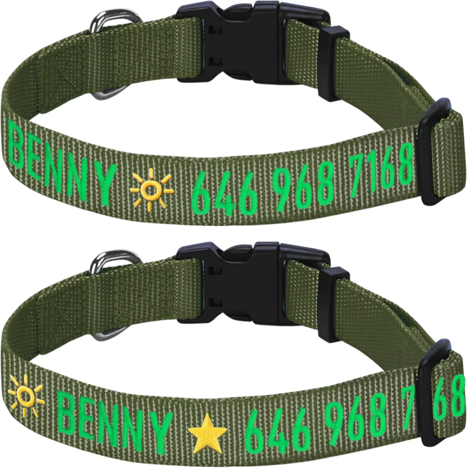 Blueberry Pet Essentials Personalized Dog Collars for Medium Dogs | Adjustable & Personalized Dog Collar with Name Tag - Embroidered with Pet Name & Phone Number (Military Green, Medium)