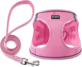 BOOMIBOO Dog Harness with Leash Set, No Pull Adjustable Reflective Step-in Puppy Pet Vest Harnesses for Small Medium Large Dogs and Cats,Pink M