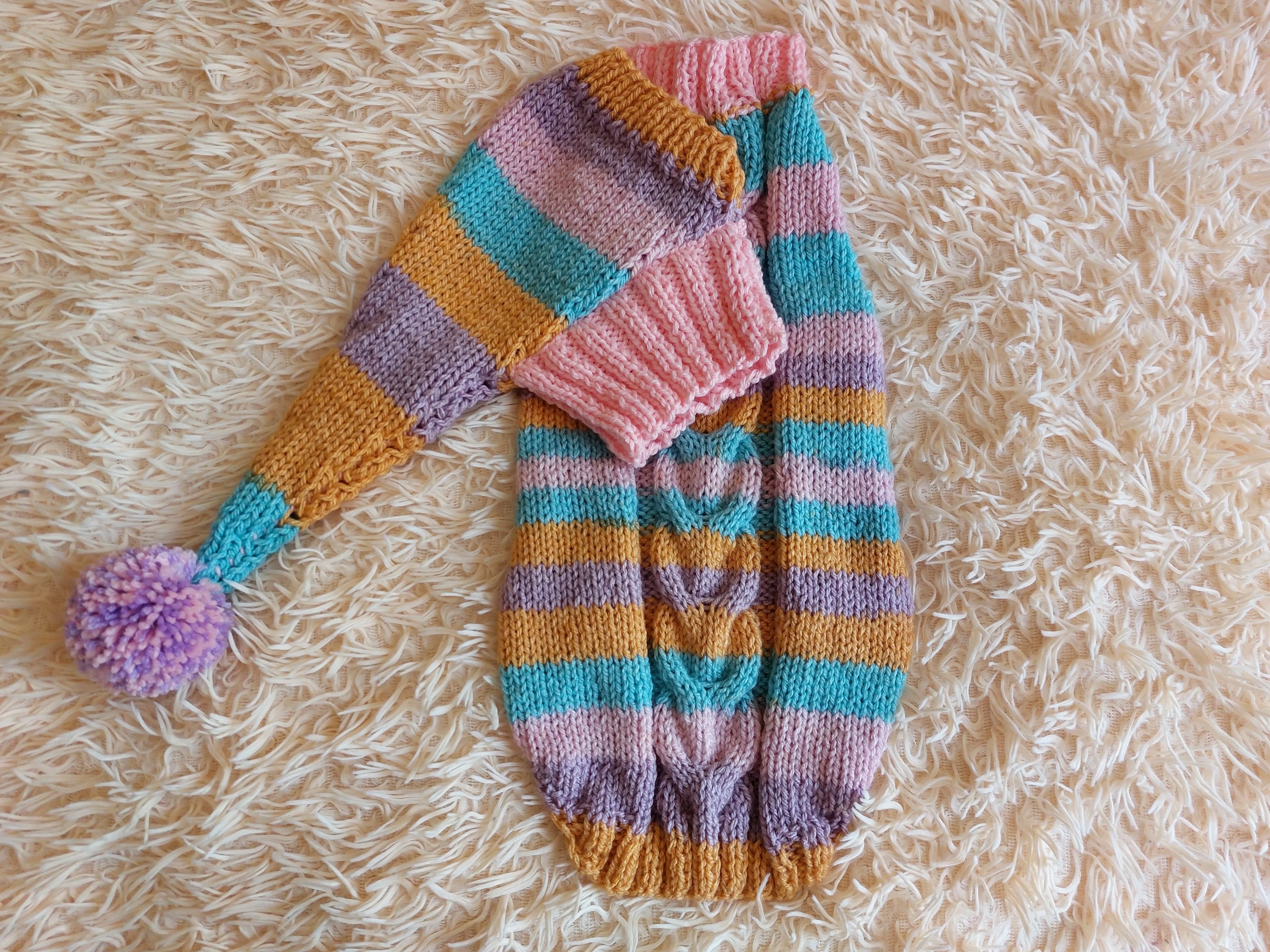 Bright rainbow santa costume for pets, sweater and hat set for dogs