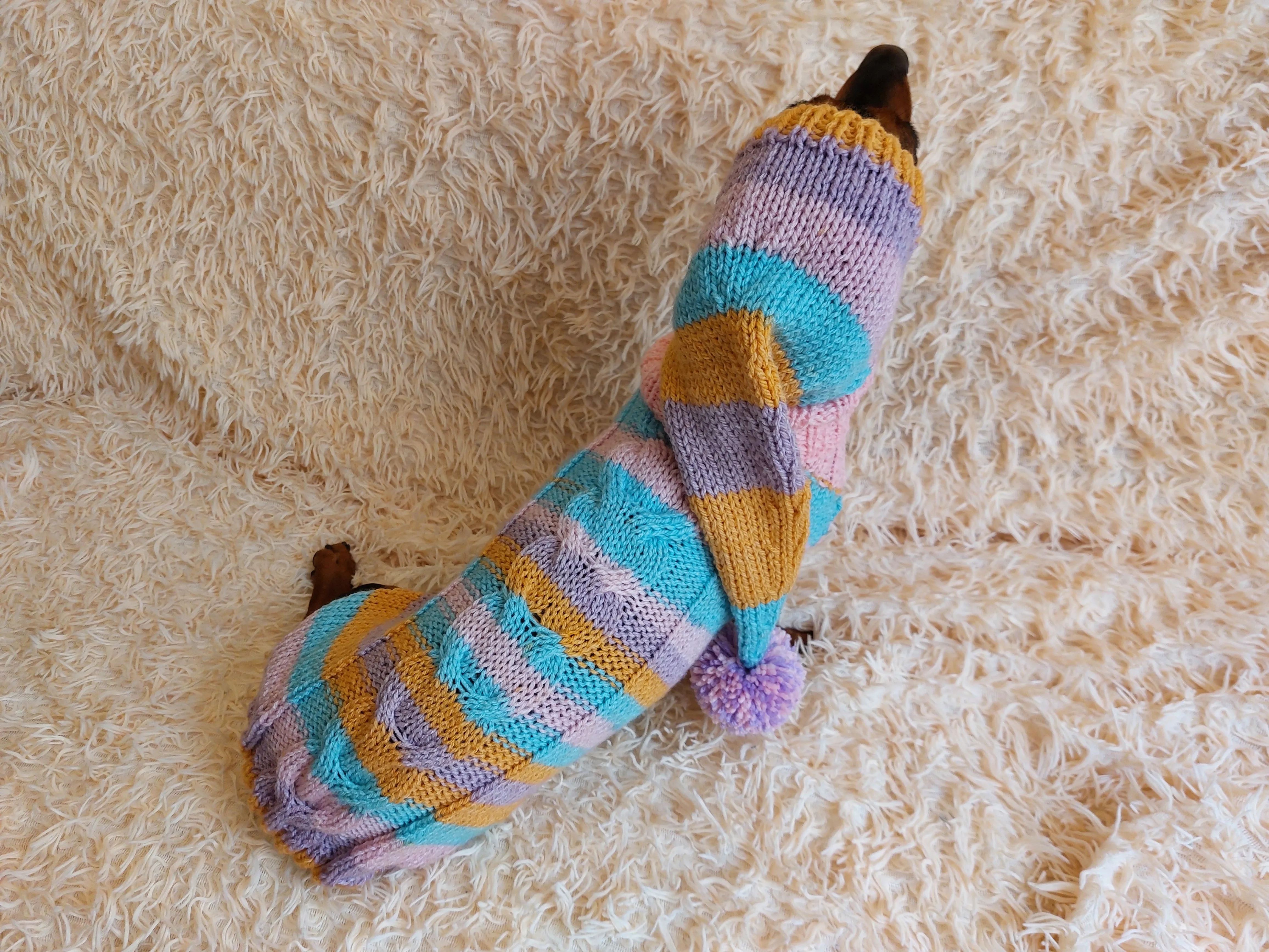 Bright rainbow santa costume for pets, sweater and hat set for dogs