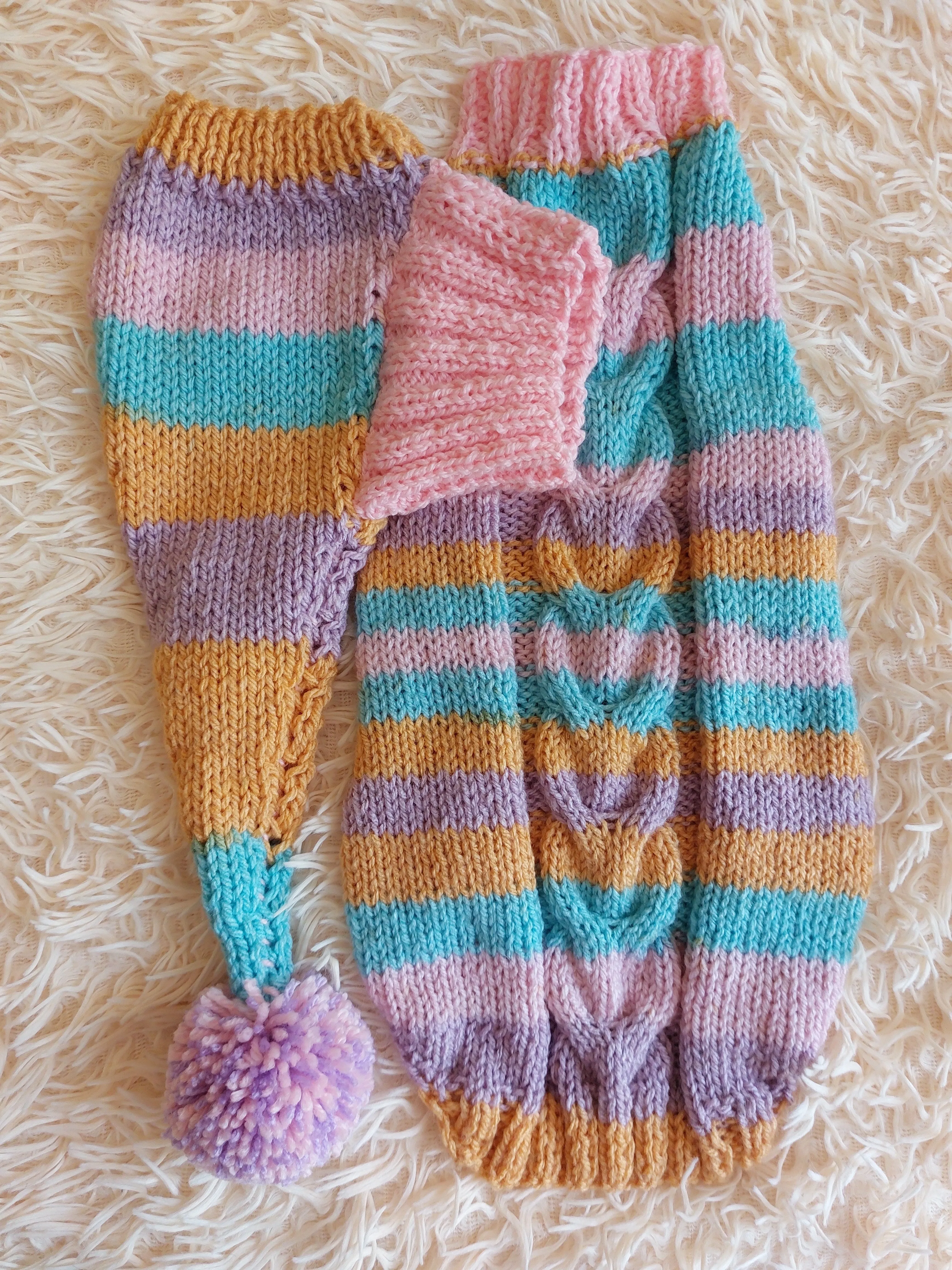 Bright rainbow santa costume for pets, sweater and hat set for dogs
