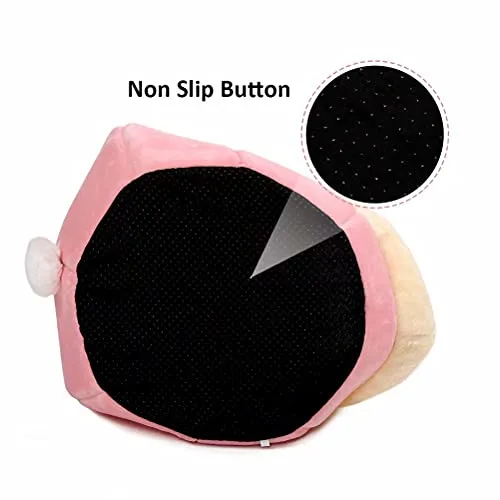 Cat Beds for Indoor Cats - Small Dog Bed with Anti-Slip Bottom, Rabbit-Shaped Cat/Small Dog Cave with Hanging Toy, Puppy Bed with Removable Cotton Pad, Super Soft Calming Pet Sofa Bed (Pink Medium)