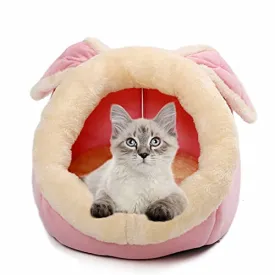 Cat Beds for Indoor Cats - Small Dog Bed with Anti-Slip Bottom, Rabbit-Shaped Cat/Small Dog Cave with Hanging Toy, Puppy Bed with Removable Cotton Pad, Super Soft Calming Pet Sofa Bed (Pink Medium)