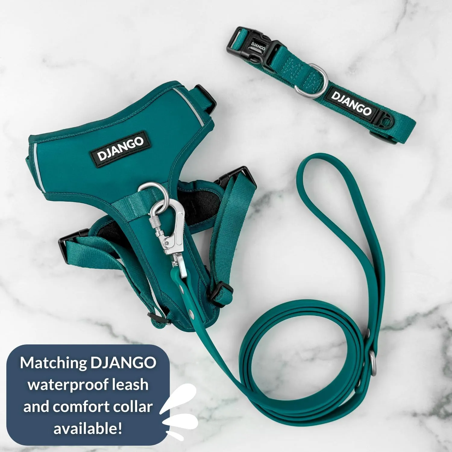 DJANGO Tahoe No Pull Dog Harness - Durable and Comfortable Neoprene Pet Harness for Dogs - Padded Pet Harness for Everyday Use - Adjustable Pet Harness for Medium Dogs - Teal Green Medium Dog Harness