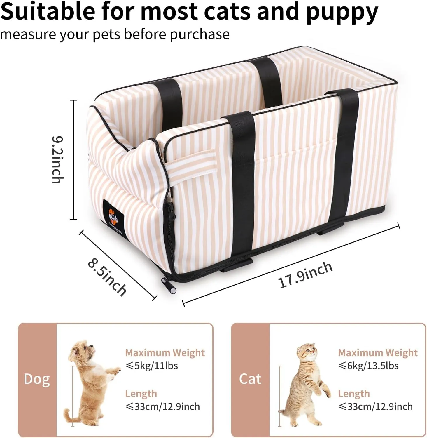Dog Car Seat for Small Dogs, Center Console Pet Car Seat with Safety Tethers and Storage Pockets, Portable and Comfortable Travel Seat, Suitable for Small Pets Up to 10 Lbs (Pink)