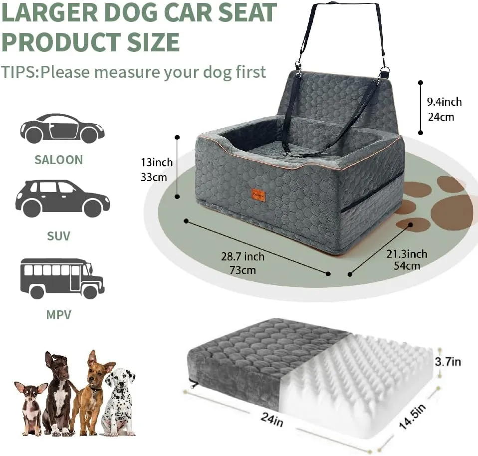 Dog Car Seat Medium Sized Dog Under 60 Lbs, Large dogBed for Car Back Seat, Booster Seat for 2 Small Dogs,PortableDog Travel Accessories