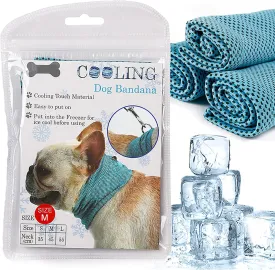 Dog Cooling Bandana Collar, Ice Instant Cooling Pet Bandana Scarf Collar for Small Medium Dogs, Breathable Ice Towels Bulldog Cats Ice Collar Summer Cooling Towel Neck Wrap with Leash Hole Blue