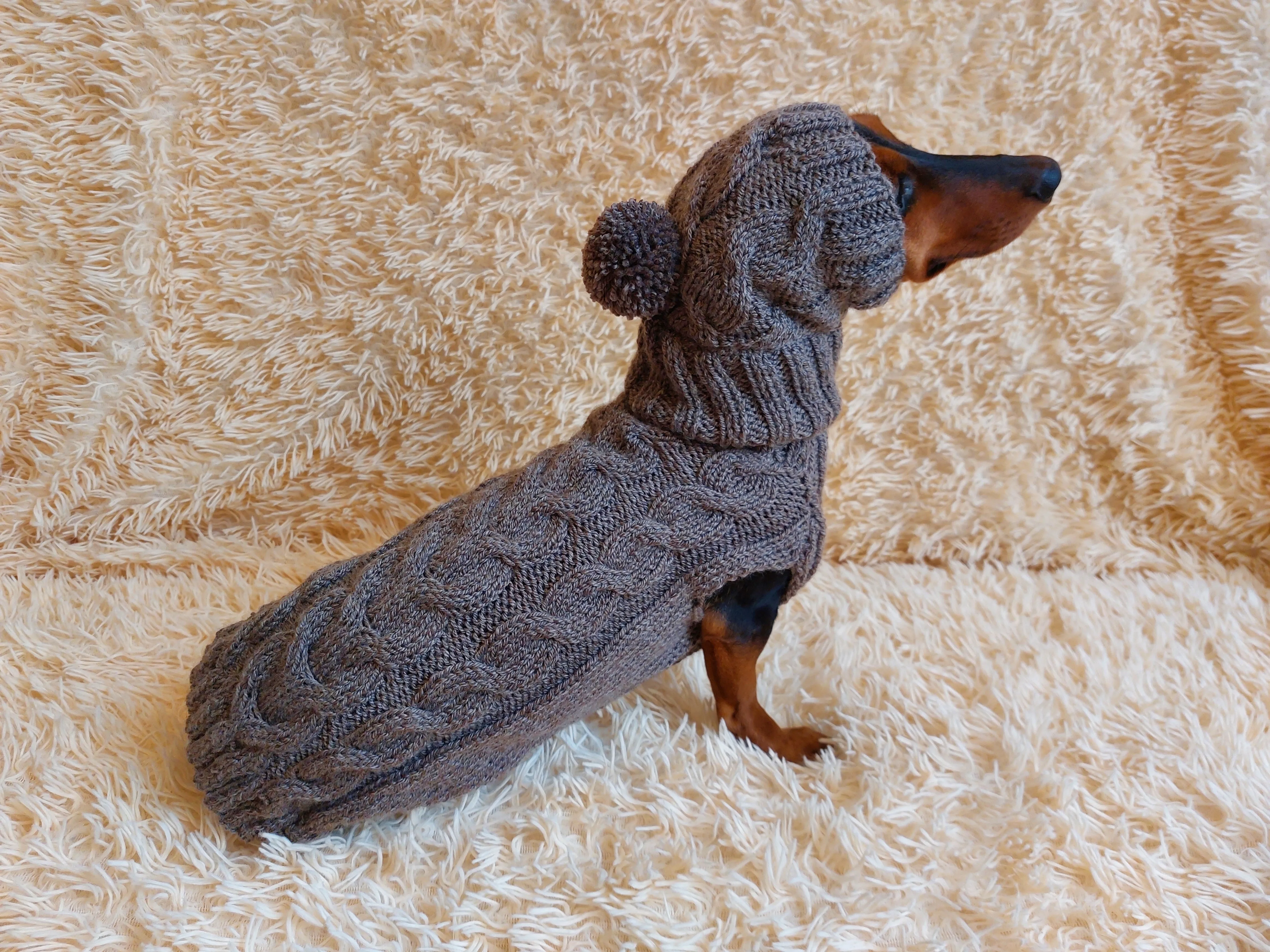 Dog costume sweater and hat, knitted dachshund clothes wool warm jamper and hat, winter pet suit sweater and hat