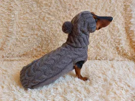 Dog costume sweater and hat, knitted dachshund clothes wool warm jamper and hat, winter pet suit sweater and hat