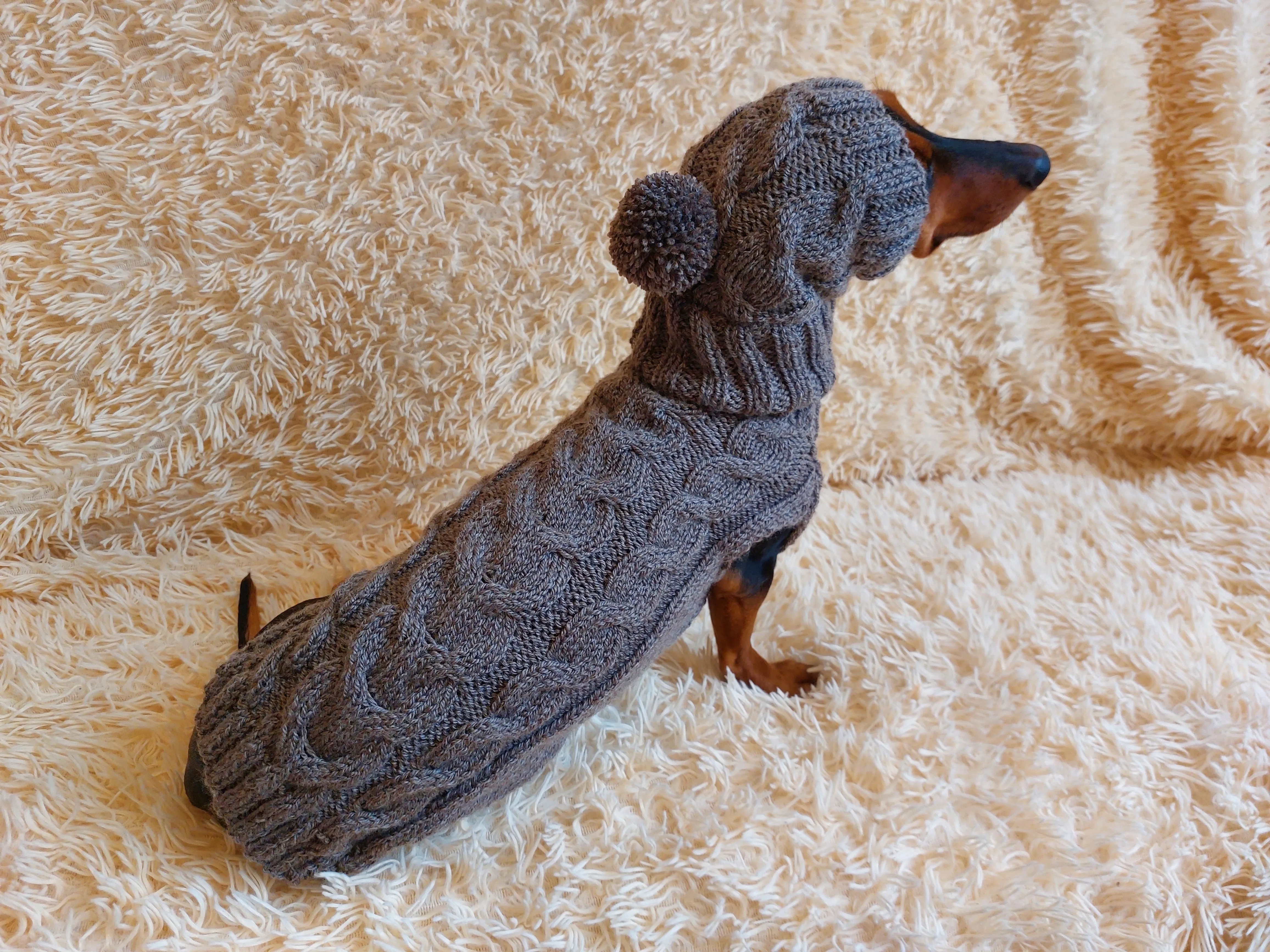 Dog costume sweater and hat, knitted dachshund clothes wool warm jamper and hat, winter pet suit sweater and hat