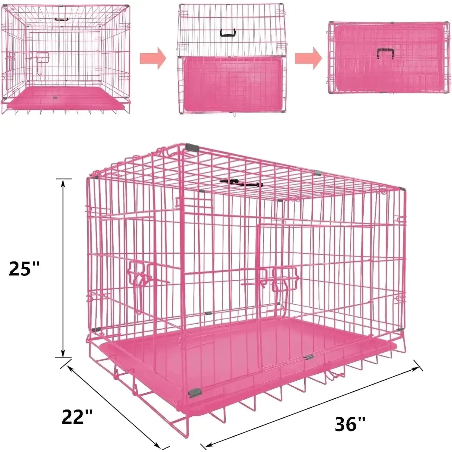 Dog Crates Pets Dog Puppy Crate Pet Metal Folding Cage Dog Travel Crate for Car with Removable Plastic Tray and Carry Handle