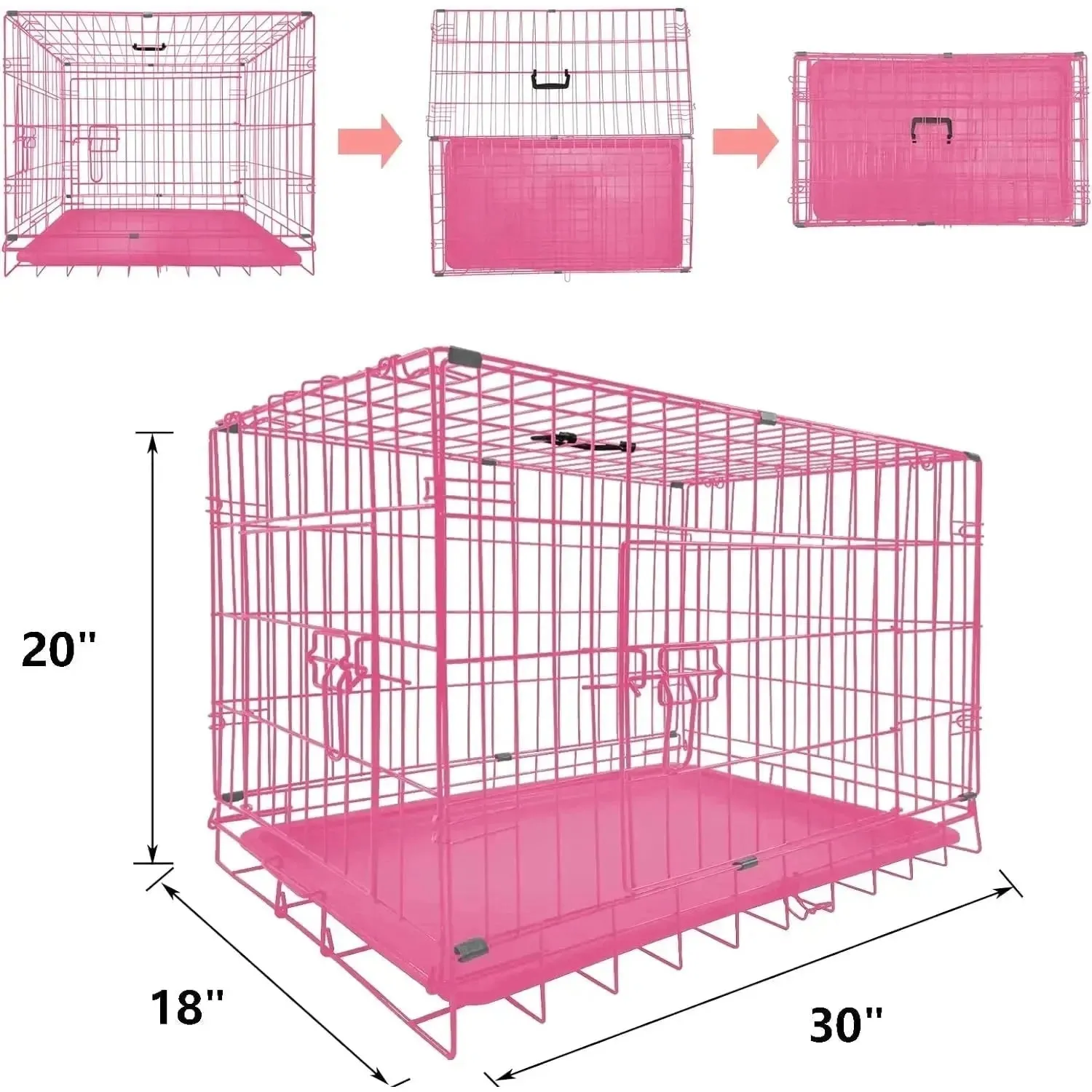 Dog Crates Pets Dog Puppy Crate Pet Metal Folding Cage Dog Travel Crate for Car with Removable Plastic Tray and Carry Handle