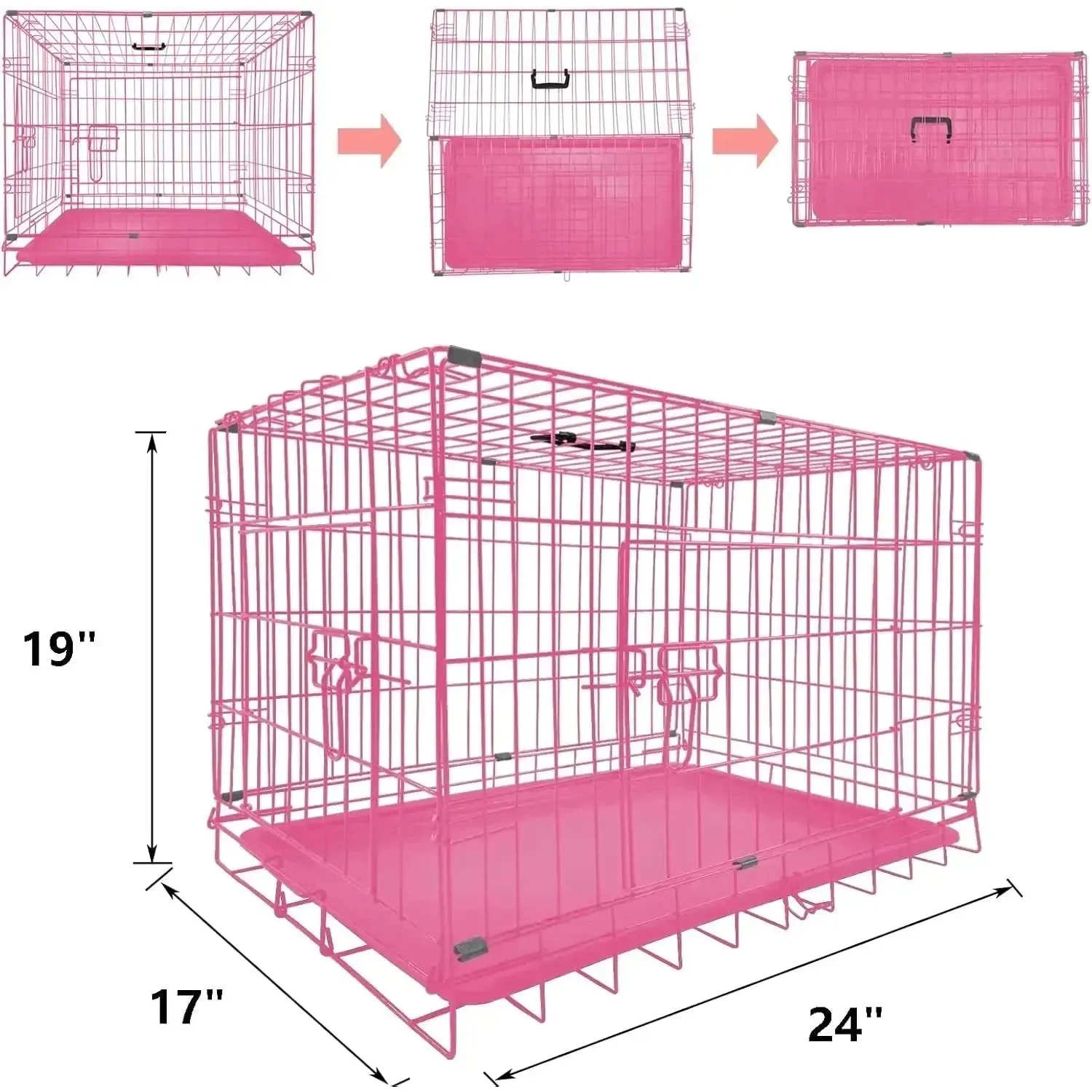 Dog Crates Pets Dog Puppy Crate Pet Metal Folding Cage Dog Travel Crate for Car with Removable Plastic Tray and Carry Handle