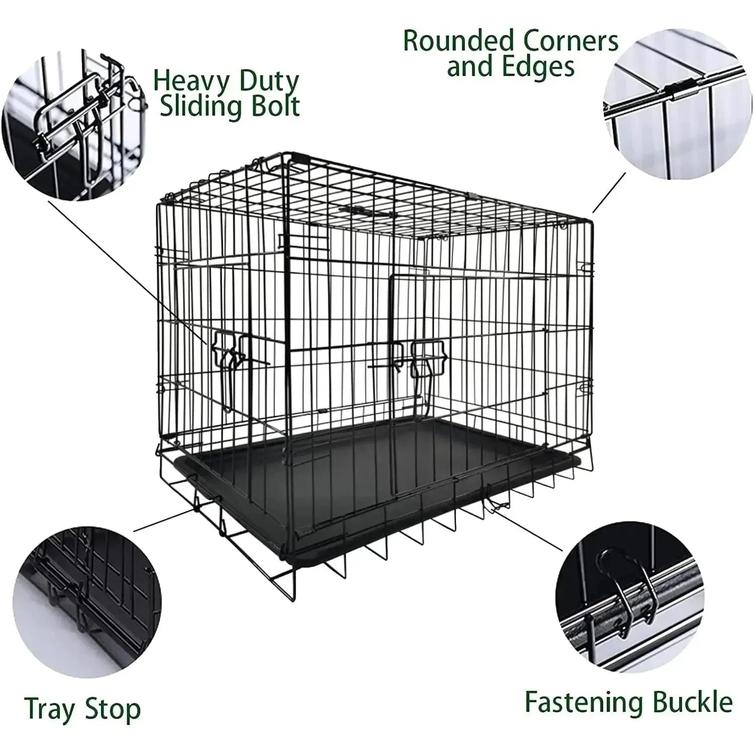 Dog Crates Pets Dog Puppy Crate Pet Metal Folding Cage Dog Travel Crate for Car with Removable Plastic Tray and Carry Handle