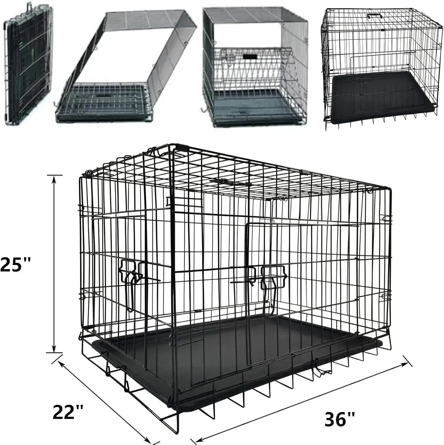 Dog Crates Pets Dog Puppy Crate Pet Metal Folding Cage Dog Travel Crate for Car with Removable Plastic Tray and Carry Handle