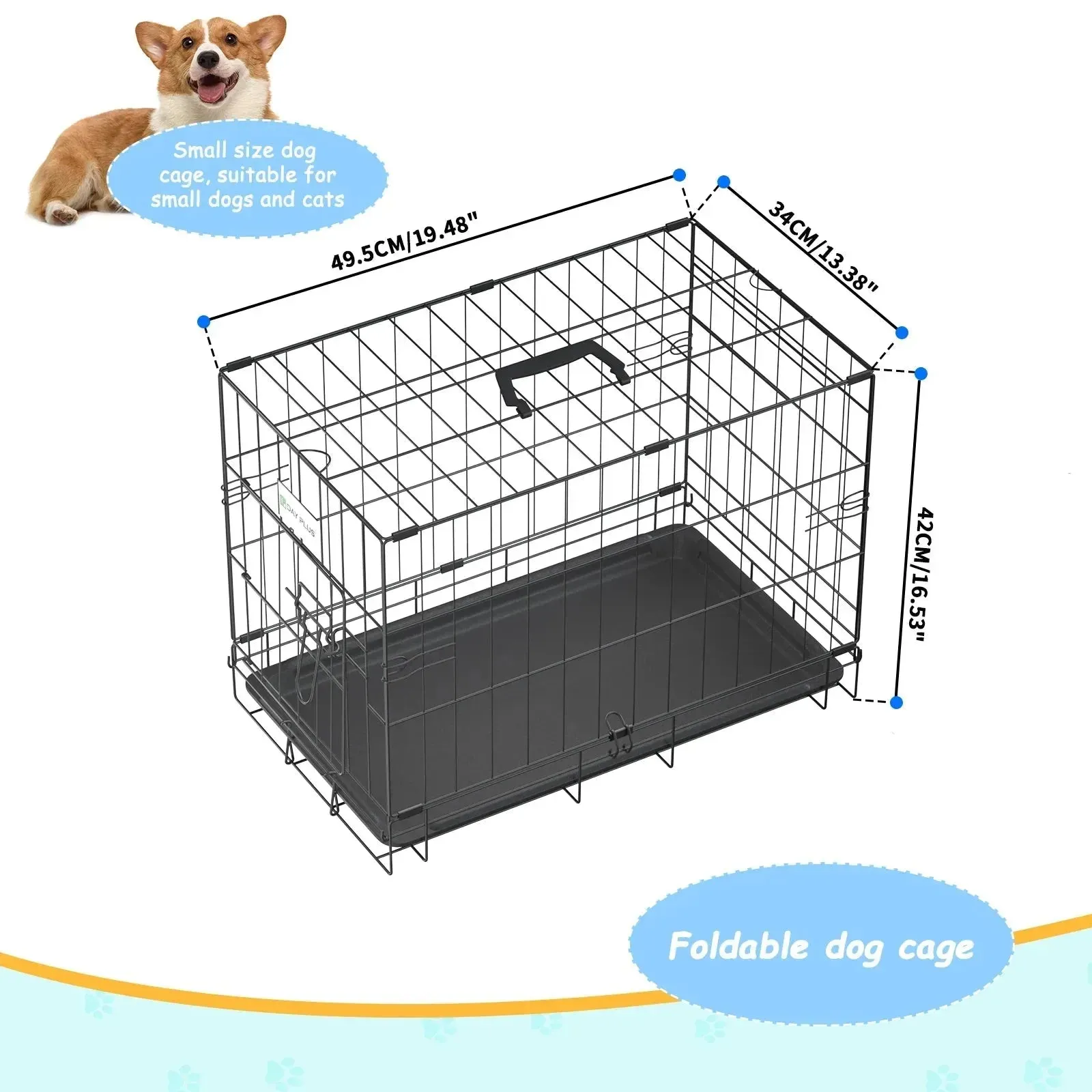 Dog Crates Pets Dog Puppy Crate Pet Metal Folding Cage Dog Travel Crate for Car with Removable Plastic Tray and Carry Handle