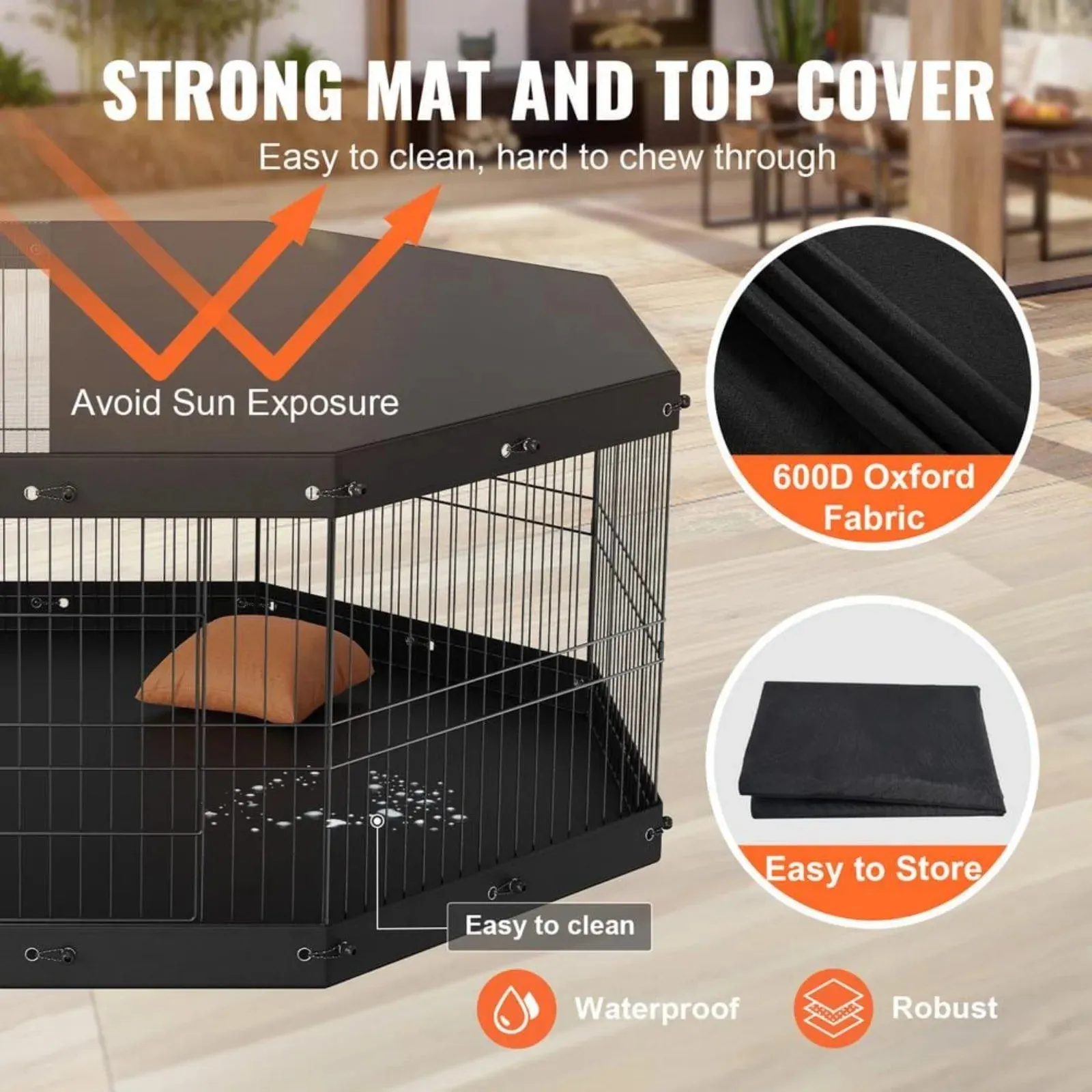 Dog Playpen 8 Panels Foldable Metal Dog Exercise Pen with Top Cover and Bottom Pad 24 in. H P Crate Kennel