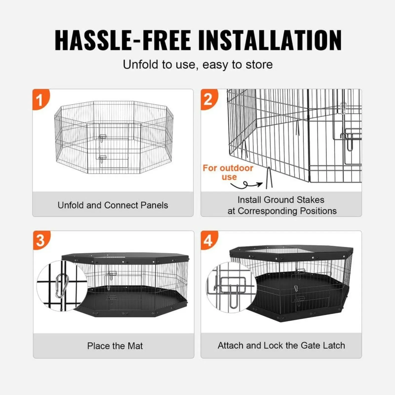 Dog Playpen 8 Panels Foldable Metal Dog Exercise Pen with Top Cover and Bottom Pad 24 in. H P Crate Kennel