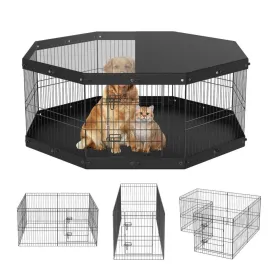 Dog Playpen 8 Panels Foldable Metal Dog Exercise Pen with Top Cover and Bottom Pad 24 in. H P Crate Kennel