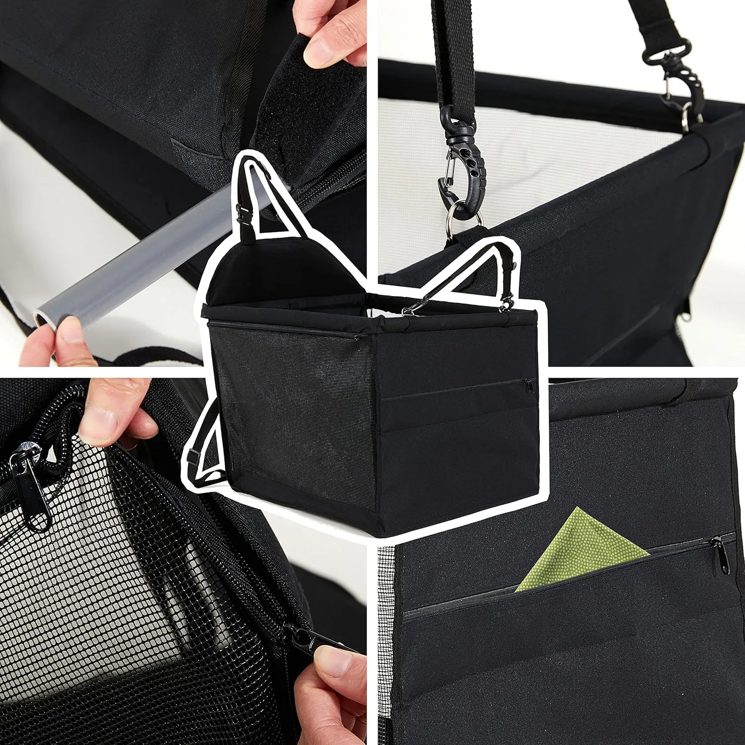 Dog Travel Car Seat Pet Car Booster with Clip-On Safety Leash,Reinforce Support Pipe Anti-Collapse,Portable Collapsible Travel Bags for Dogs Cats or Other Medium Pet Under 50lb,Black L