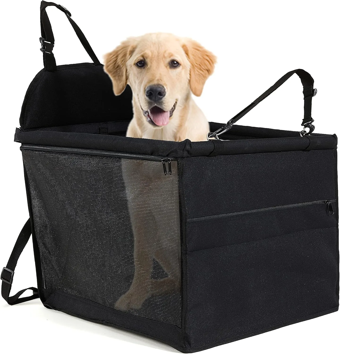 Dog Travel Car Seat Pet Car Booster with Clip-On Safety Leash,Reinforce Support Pipe Anti-Collapse,Portable Collapsible Travel Bags for Dogs Cats or Other Medium Pet Under 50lb,Black L