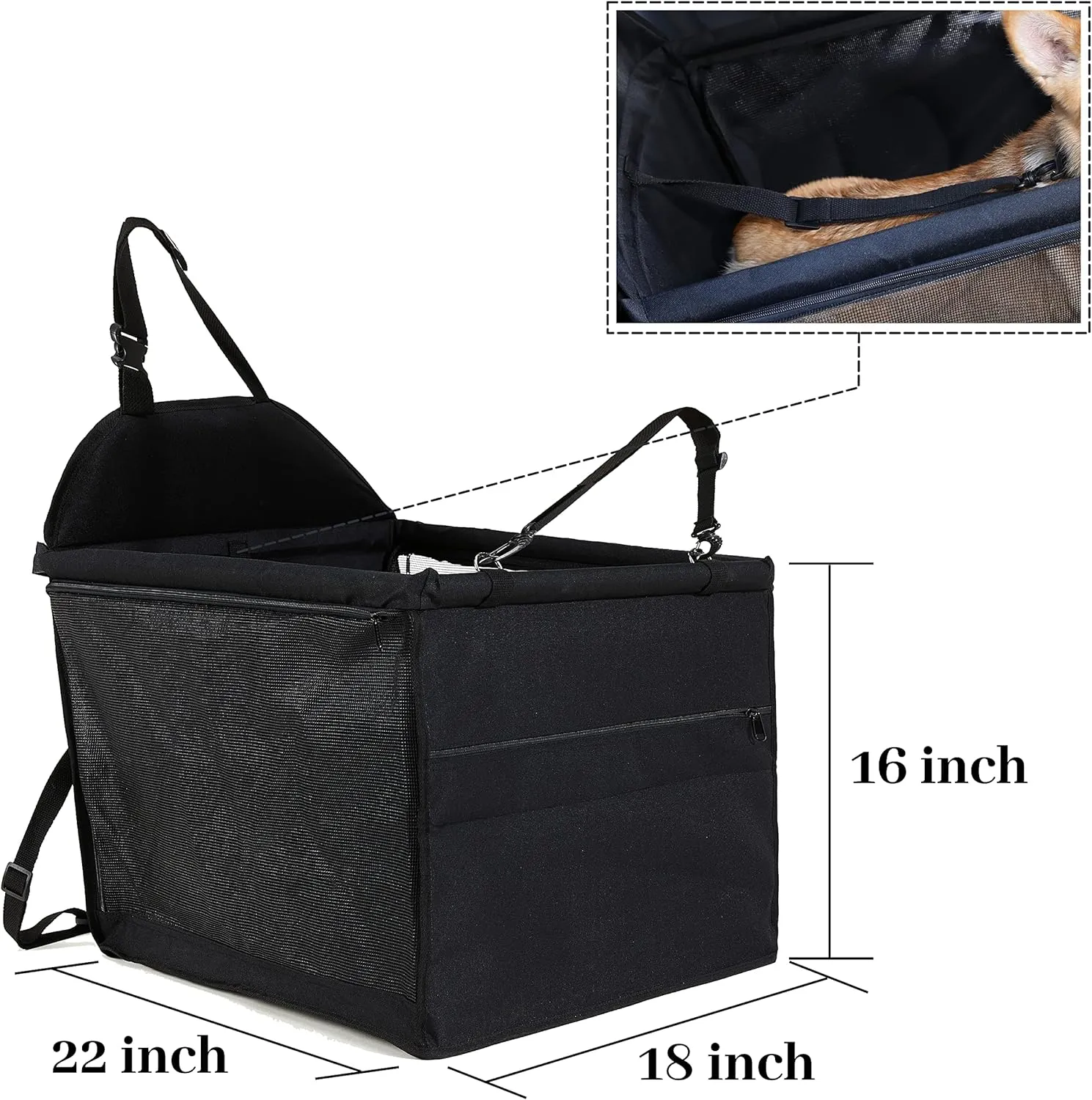 Dog Travel Car Seat Pet Car Booster with Clip-On Safety Leash,Reinforce Support Pipe Anti-Collapse,Portable Collapsible Travel Bags for Dogs Cats or Other Medium Pet Under 50lb,Black L
