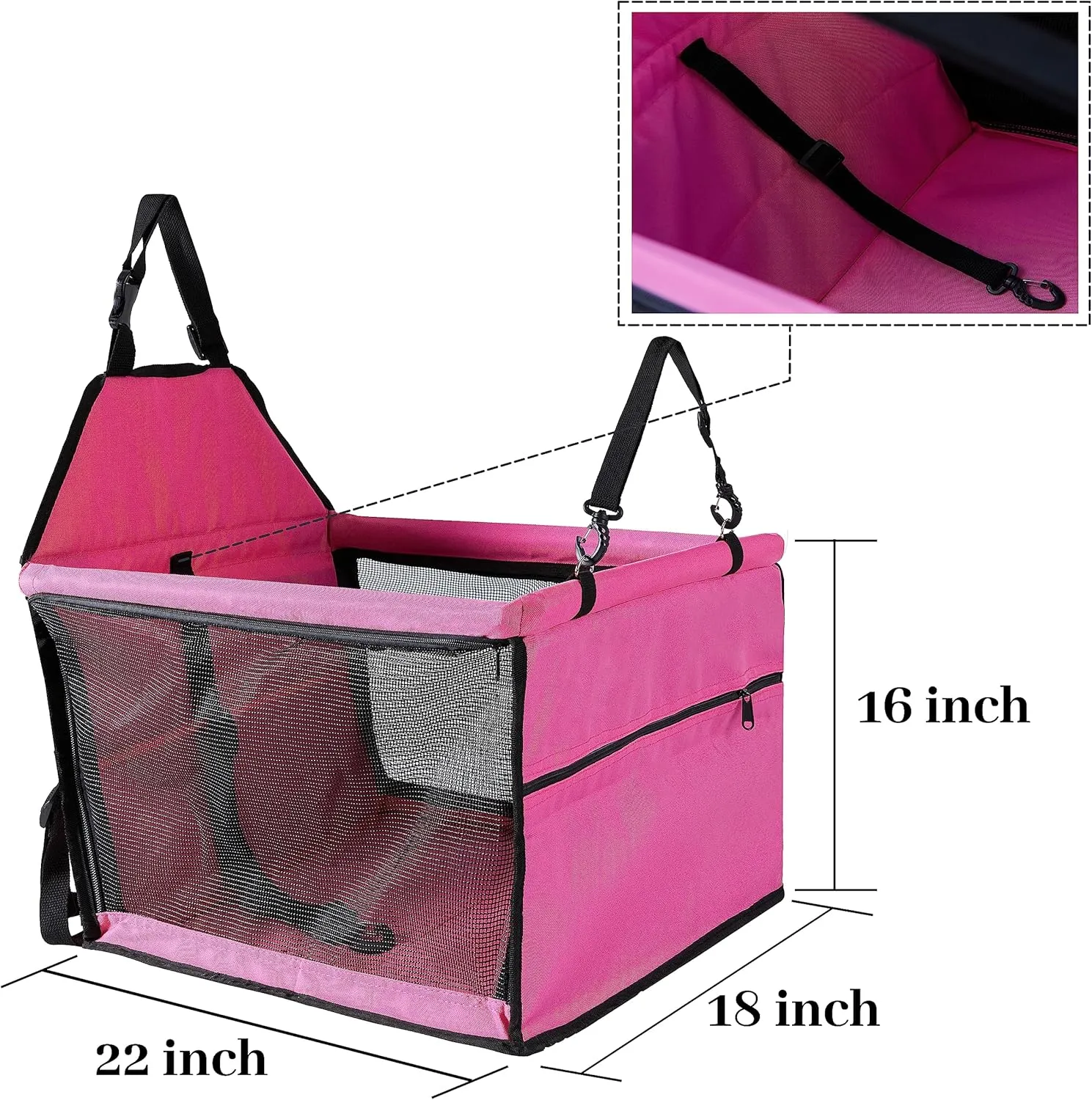 Dog Travel Car Seat Pet Car Booster with Clip-On Safety Leash,Reinforce Support Pipe Anti-Collapse,Portable Collapsible Travel Bags for Dogs Cats or Other Medium Pet Under 50lb,Pink L
