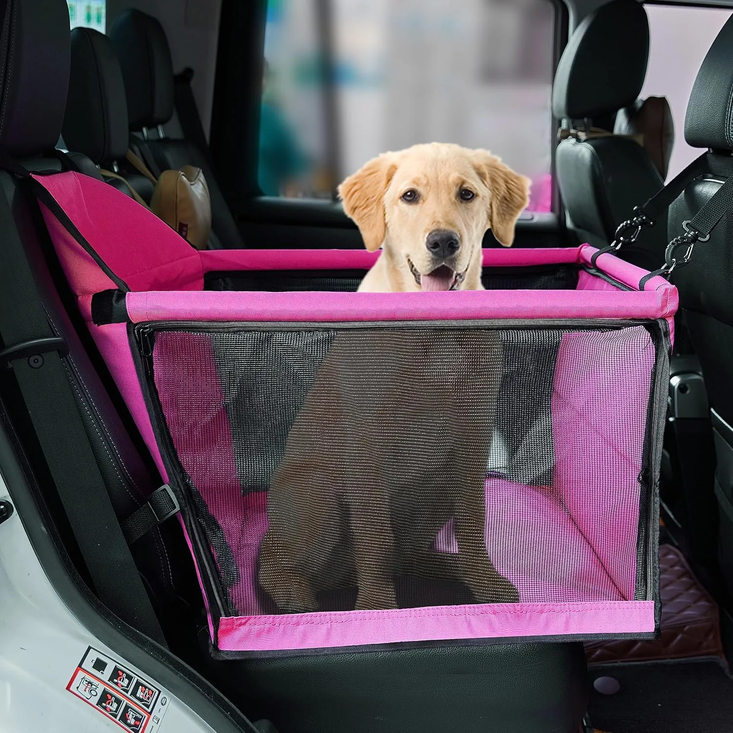 Dog Travel Car Seat Pet Car Booster with Clip-On Safety Leash,Reinforce Support Pipe Anti-Collapse,Portable Collapsible Travel Bags for Dogs Cats or Other Medium Pet Under 50lb,Pink L