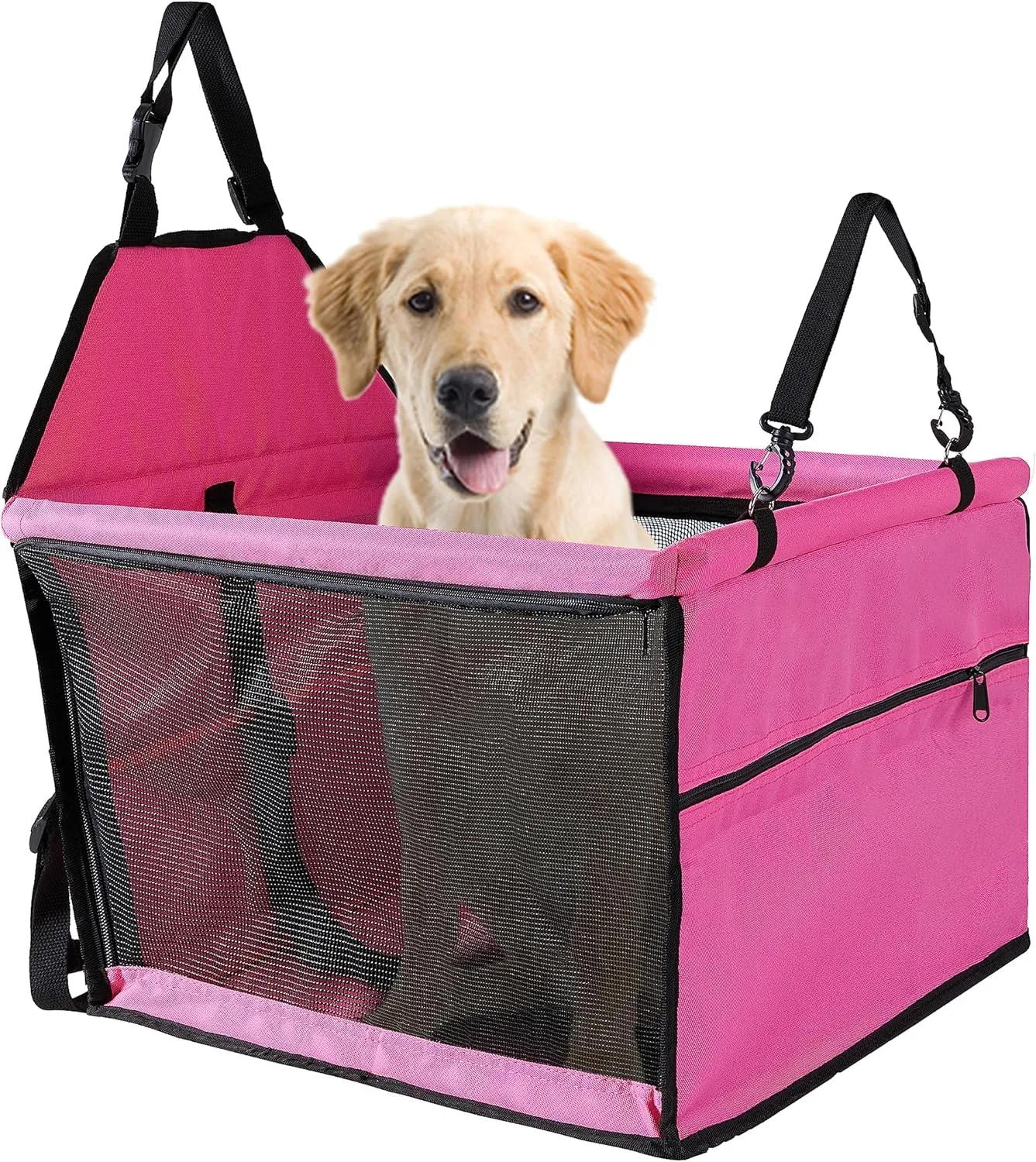 Dog Travel Car Seat Pet Car Booster with Clip-On Safety Leash,Reinforce Support Pipe Anti-Collapse,Portable Collapsible Travel Bags for Dogs Cats or Other Medium Pet Under 50lb,Pink L