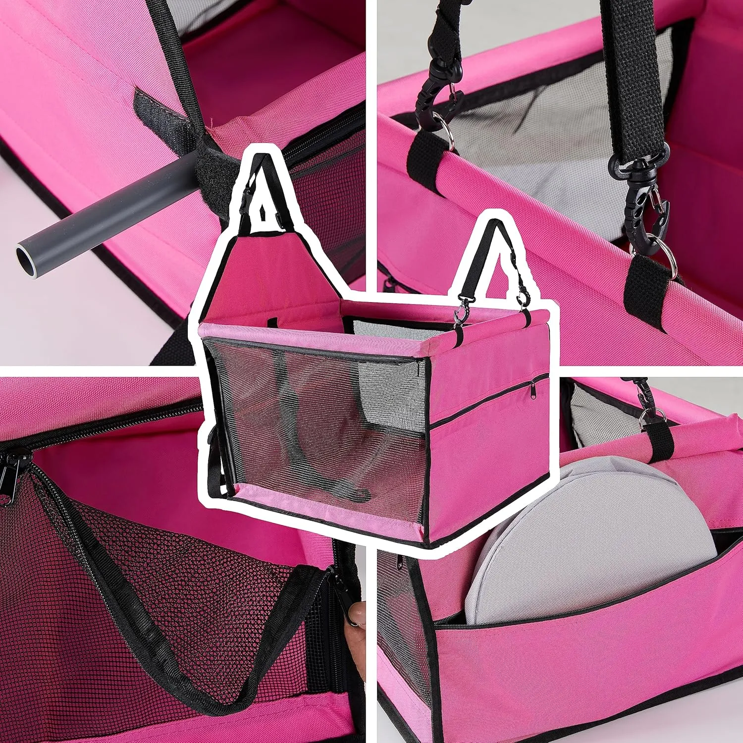 Dog Travel Car Seat Pet Car Booster with Clip-On Safety Leash,Reinforce Support Pipe Anti-Collapse,Portable Collapsible Travel Bags for Dogs Cats or Other Medium Pet Under 50lb,Pink L